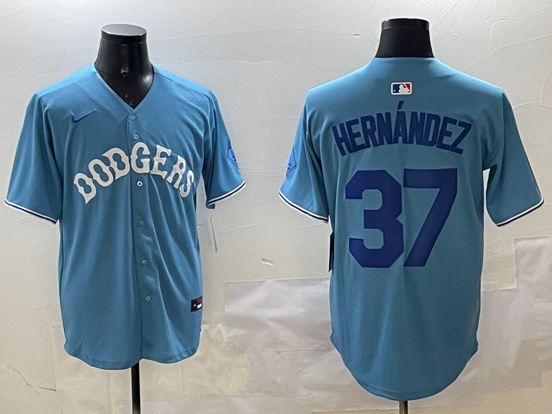 Men's Los Angeles Dodgers Teoscar Hernandez #37 Light Blue Jersey